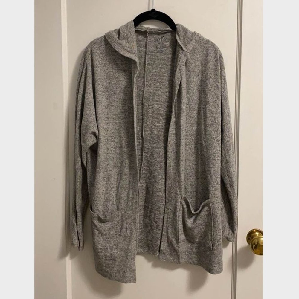 Grey American Eagle Hooded Cardigan